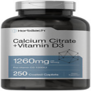 Calcium Citrate 1260mg | With D3 1000IU | 250 Caplets | Vegetarian | by Horbaach