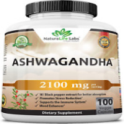 Organic Ashwagandha 2,100 Mg - 100 Vegan Capsules Pure Organic Ashwagandha Po...