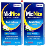MidNite Sleep Support Chewable Low Dose 1.5mg Melatonin 30 Tablets Cherry -2Pack