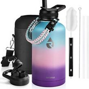 Insulated Water Bottle 64 oz, Triple Wall Vacuum Stainless 64 Hydrangea