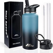 Insulated Water Bottle 32 oz, Stainless Steel Flask 32oz, Indigo-Black