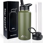 Insulated Water Bottle 32 oz, Stainless Steel Flask 32oz, Navy Green