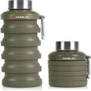 JaneJu Collapsible Water Bottle, 17oz BPA Free Silicone Reusable Army Green