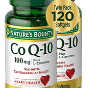 Nature's Bounty CoQ10 100mg Plus L-Carnitine, Supports Heart Health, Dietary Supplement Twin Pack, 120 Softgels