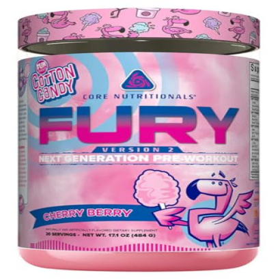 Core Nutritionals Fury V2: Pre-Workout Powder to Maximize Performance in The Gym W/Zum-XR® Caffeine, L-CItruline, and Alpha GPC (40 Scoops) (Fun Sweets™ Cherry Berry)