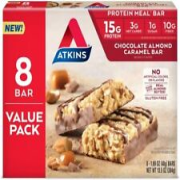 Atkins Chocolate Almond Caramel Protein Meal Bar, High Fiber, 8 Count, Pack of 1