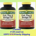 2/Spring Valley Fish Flax Borage Oil Dietary Supplement Softgels 120 Exp 07/26