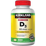 2 Pack of Kirkland Vitamin D3 600 Softgels - 1200 Total Softgels 2000 I.U.