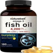 NatureBell Omega 3 Fish Oil 4,200mg, 180 Burpless Softgels, Highly Purified EPA