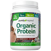Purely Inspired Organic Protein Shake Powder, 100% Plant Based with Pea & Brown Rice Protein (Non-GMO, Gluten Free, Vegan Friendly), Decadent Chocolate, 1.35 lbs