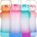 BOTTLE Half Gallon/64 oz Water Bottle with Straw 64oz, rose-red blue