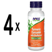 (360 g, 348,00 EUR/1Kg) 4 x (NOW Foods Turmeric Curcumin with BioPerine - 90 vc