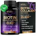 Biotin | Collagen | Keratin | Hyaluronic Acid - Hair Growth Support Pills, 25000