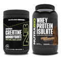 NutraBio Creatine Monohydrate, Unflavored, 300g and Whey Protein Isolate, Dutch Chocolate, Supplement Bundle - Muscle Energy, Lean Muscle Growth, Recovery, and Strength