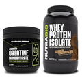 NutraBio Creatine Monohydrate, Unflavored, 150g and Whey Protein Isolate, Dutch Chocolate, Supplement Bundle - Muscle Energy, Lean Muscle Growth, Recovery, and Strength