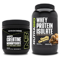NutraBio Creatine Monohydrate, Unflavored, 150g and Whey Protein Isolate, Vanilla Caramel, Supplement Bundle - Muscle Energy, Lean Muscle Growth, Recovery, and Strength