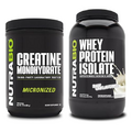 NutraBio Creatine Monohydrate, Unflavored, 500g and Whey Protein Isolate, Unflavored, Supplement Bundle - Muscle Energy, Lean Muscle Growth, Recovery, and Strength