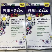 2 Pk Vicks Pure Zzzs Kidz Melatonin+ 60 Chewable Tablets Each EXP 3/25