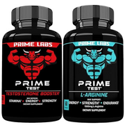 Prime Labs Prime Test Testosterone Booster + L Arginine Nitric Oxide Capsules - 60 Count Each