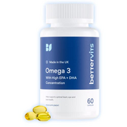 Bettervits Omega 3 | 33% EPA & 22% DHA | Potent Fish Oil | Supports Mood | Supports Heart, Eye, Skin & Bone Health | Made in the UK