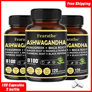 (3 Pack) Organic Ashwagandha 8100mg Anxiety Supplement w/ Black Pepper Root Pow