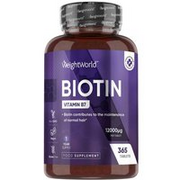 WeightWorld Biotin - 12,000mcg 365 Tablets with Vitamin B7 - For Thinning Hair, Healthy Skin, Nails - 1 Year Supply