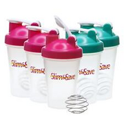 5x Slim & Save Shaker Cup Protein Shake Beater 400ml + Ball Whisk Pink + Green