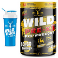 WILD BUCK Wild Pre-X3 Hardcore Pre-Workout Supplement with Creatine Monohydrate, Arginine AAKG, Beta-Alanine, Explosive Muscle Pump -For Men & Women [30-60 Servings, Green Apple, 255g] Free Shaker