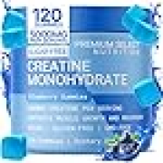 Creatine Monohydrate Gummies Blueberry for Men & Women, 100% Pure Creatine Gummies, 5g per Serving + Vegan, Sugar Free, No Bloat + Strength, Energy, Muscle Recovery + Growth & Booty Gain - 120 Count