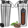Stainless Steel Protein Shaker Bottle with Mixing Ball,Leak-Proof Protein Shaker