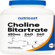 Nutricost Choline Bitartrate 650Mg, 240 Vegetarian Capsules - Non-Gmo, Vegetaria