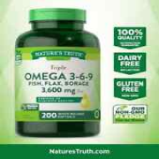 Triple OMEGA 3-6-9 3600 mg with Fish, Flax, Borage 200 Softgels, Gluten Free