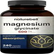 NatureBell Magnesium Glycinate 500mg | 240 Count, 100% Chelated & Purified