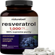 NatureBell Resveratrol Supplement 1000mg Per Serving, 180 Veggie Capsules, 99% P