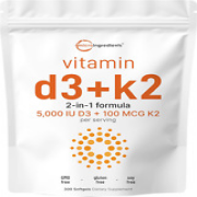 Micro Ingredients Vitamin D3 5000 IU with K2 100 mcg, 300 Softgels - K2 MK-7 wit