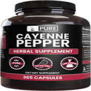 Cayenne Pepper (365 Capsules) No Magnesium or Rice Fillers Pure Lab Verified