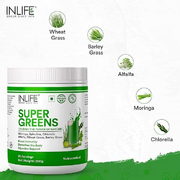 INLIFE Super Greens Powder Supplement | Spirulina, Moringa, Chlorella, Alfalfa,