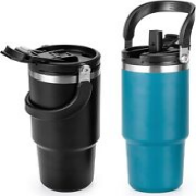 32 oz Water Bottles with Straw & Big Handle 2 Pack, Solid Blue & Black