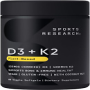 Sports Research Vitamin D3 K2 with Coconut Oil | Plant Based Vitamin K2 MK7 + Ve