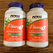 2x -NOW Phase 2 500 mg Weight Management Kidney Bean Extract- 120 Veg Caps Each