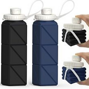 Collapsible Water Bottles, Silicone Foldable Portable Black+Dark Blue