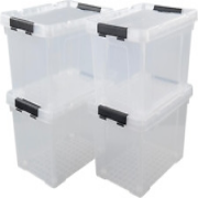 22 Quart Clear Latching Box with Wheels, Plastic Storage Bin, 4 Packs