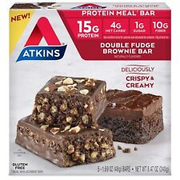 Atkins Double Fudge Brownie Protein Meal Bar, High Fiber, 5 Count (Pack of 1)