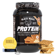 Worldwide Nutrition Bundle: Black Magic Multi-Source Protein Powder - Whey, Egg Albumin Enzymes, Micellar Casein & MCTs-Muscle Mass Gaining -Honey Grahams Flavor-2 LB & Multi Purpose Keychain
