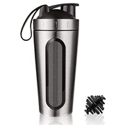 Manfore Gym Shake cup, Sport water bottle, Stainless Steel Protein Shaker Bottle With Leak proof Lid, Rubber Mixing Ball and Capacity Scale for Protein Powder and Juice,750 ML
