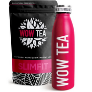 WOW TEA - Herbal Slimming Tea for Weight Management | Detox Tea - Body Cleansing & Belly Bloating Removal | Ayurvedic Tea + Tea Thermos with Infuser - 150gr + 500ml | 100% Natural | Made in EU