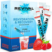 Revival Rapid Rehydration Electrolytes Powder - High Strength Vitamin C, B1, B3, B5, B12 Supplement Sachet Drink, Effervescent Electrolyte Hydration Tablets - 30 Pack Summer Fruits