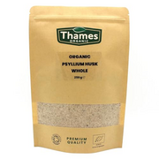 Organic Psyllium Husk Whole - High Protein, High Fibre, Raw, Vegan, GMO-Free - No Additives or Preservatives, Certified Organic - Nutritious, Versatile - Resealable Pouch - Thames Organic 250g
