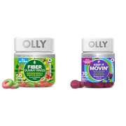 OLLY Fiber Gummy Rings, 5g Prebiotic Fiber, FOS (Fructo-oligosaccharides), Digestive Support, Berry Melon 50ct & Keep it Moving Constipation Relief, Rhubarb, Prunes, Amla - Plum Berry Flavor - 30ct
