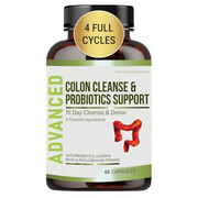 15 Day Colon Cleanse with Probiotics - Advanced 15 Day Gut Cleanse Detox for Women & Men with Psyllium Husk, for Constipation Relief, Digestive Health, Colon Cleanser, Gut Health.60 Caps.4 Full Cycles